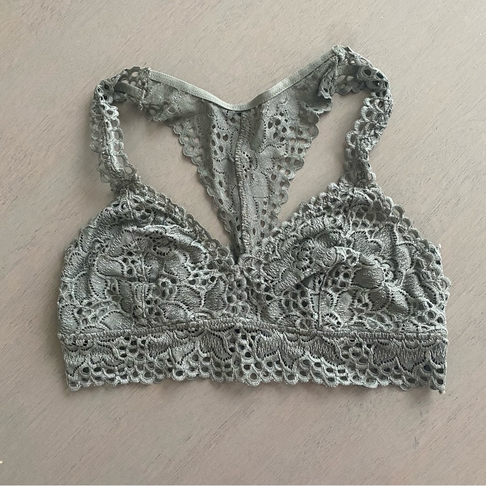 Aerie Womens Sage Green Laced Bralette Sz Medium Festival Classic Summer Preppy